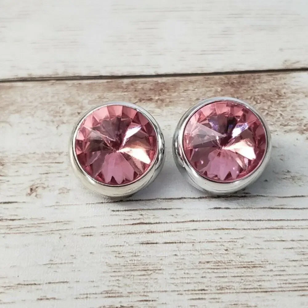 Vintage Clip On Earrings - Pink Faceted Gem with Silver Tone Halo